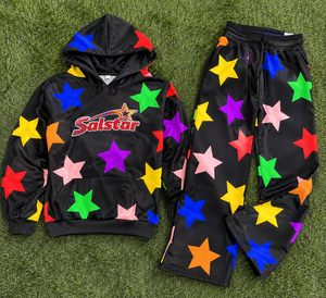 Women Star Print Oversized Hoodie Tracksuit Set Custom Sublimation <b>Jogger</b> Pants & <b>Cropped</b> Hooded Sweatshirt Wholesale Streetwear - Product Image 6