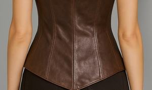 Chaleco de cuero marrón para mujer, estilo vintage, gótico, steampunk, victoriano, corsé ajustado sin mangas - Product Image 5