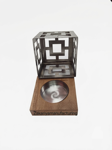 Brûleur d'encens moderne en acier inoxydable en forme de cube avec base en bois, écologique, fait main, pour la maison, parfum d'ambiance, aromathérapie - Product Image 2