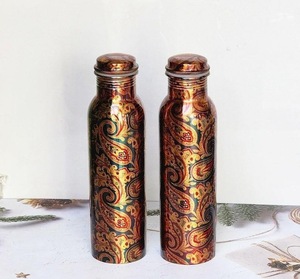 ILAHI's Hammered Copper Eco-Friendly 500ml <b>Water</b> <b>Bottle</b> Lid Classic Design Outdoor Use Uttar Pradesh ICOMCB-13264 - Product Image 2
