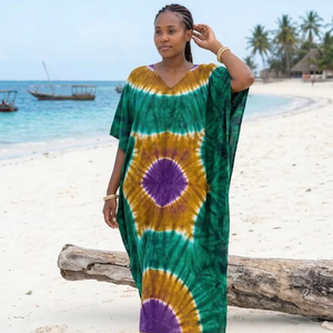 Printed <b>Kaftan</b> Dress Women Elegant Beach Wear Loose Fit Soft Fabric <b>Summer</b> Cover Up Resort Island Style Manufacturing Supply - Product Image 1
