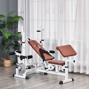 "Home Gym Adjustable Full Body <b>Workout</b> <b>Bench</b> with Leg Developer for Multi-Position Training-White/Brown" - Product Image 2