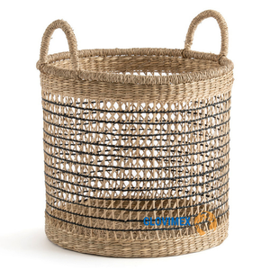 Top Selling Seagrass Eco-Friendly Rustic Round <b>Baskets</b> Set of 2 3 Handwoven Home & Laundry Storage Organization - Product Image 1