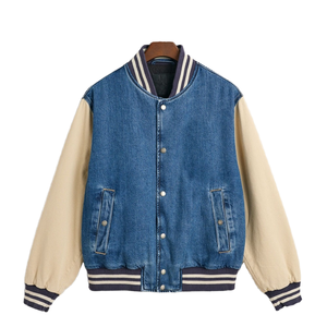 Veste universitaire unisexe style preppy enduite, bleu marine, fermeture éclair avant, coupe classique, imperméable, idéale pour le printemps - Product Image 4
