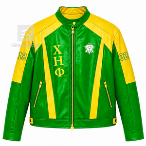 เสื้อแจ็คเก็ตหนังสีเขียวและเหลืองปักโลโก้ชมรมนักศึกษาหญิง Custom Chi Eta Phi สไตล์ลำลองสำหรับผู้หญิงบุด้วยโพลีเอสเตอร์ - Product Image 1