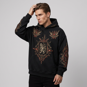 Sweat-shirt à capuche surdimensionné de luxe, imprimé folklorique et brodé |   Coton molletonné épais de qualité supérieure, hiver, unisexe, décontracté - Product Image 2