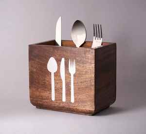 Wooden Cutlery Holder 3 Hole Utensil Organizer Spoon Fork Knife Storage Block Kitchen Table Countertop Stand <b>Rack</b> - Product Image 2