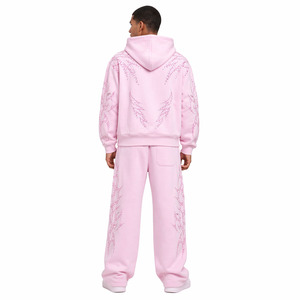Conjuntos de Sudadera con Capucha y Pantalones Deportivos para Hombre, Color Rosa con Pedrería, Estilo Urbano, Tallas Grandes, OEM ODM, Sudadera con Capucha de Lujo, Conjunto Casual - Product Image 2