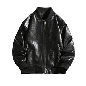 Veste en cuir PU pour homme de style tendance, col montant, coupe-vent chauffant, longueur longue, état neuf, saison hivernale - Product Image 1