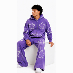 Ensemble sweat à capuche et pantalon de survêtement évasé en molleton épais personnalisé pour homme, avec impression sérigraphiée en relief de haute qualité, style vintage premium Crystal Suit - Product Image 4