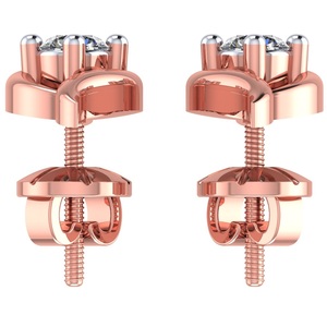 Pendientes de Diamantes Rosy Art Solitaire en Oro Rosa, Corte Brillante Redondo, Diamantes Naturales, Joyería Romántica de Compromiso para Mujer - Product Image 3