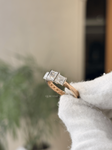 Elegant princess cut lab grown diamond three stone tension bar <b>ring</b> 1.56 carat VVS VS EF solid gold <b>fine</b> jewelry gift - Product Image 3
