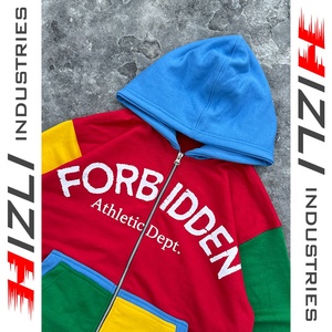 MultiColor Streetwear 450 GSM 100% Cotton Embroidered Hoodie <b>Men</b> Oversized <b>Zip</b>-<b>Up</b> Green Yellow Sleeve Double Pocket <b>Fleece</b> - Product Image 5