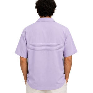 Light Purple Mens <b>Camp</b> Collar Pleated Short Sleeve Button Down Casual Summer Resort <b>Shirt</b> Custom Logo OEM Manufacturer Supplier - Product Image 2