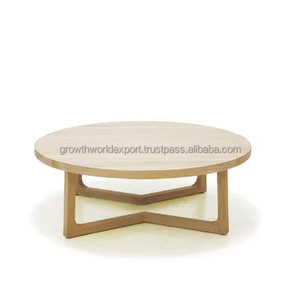 Round Natural Wood Coffee <b>Table</b> with Open Frame Base Modern Minimal Center <b>Table</b> <b>for</b> Living Room Wholesale Custom Design - Product Image 1