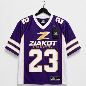 ขายส่งโดยตรงจาก ZIAKOT INDUSTRY เสื้อฟุตบอลตาข่ายสีม่วงขาว-ทองแบบกำหนดเองของแท้ - Product Image 1