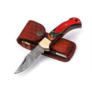 Traditional Artisan Damascus <b>Steel</b> Folding Knives with Curved Pocket Blade Decorative Bone Grip and Lockback Design for <b>Outdoor</b> - Product Image 1