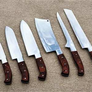 Ensemble de 6 couteaux en acier inoxydable avec manches en bois, lames polies, couteaux de chef à bord droit pour usage en cuisine - Product Image 4
