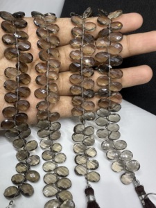 Cuentas de Cuarzo Ahumado Facetadas en Forma de Pera, Hilo de 8 Pulgadas (8x12mm), Modi Gems Rajasthan para la Fabricación de Joyas - Product Image 1