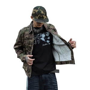 Chaqueta vaquera de camuflaje para hombre, estilo urbano, con cremallera frontal, abrigo utilitario, cortavientos de otoño, ajuste regular, estampado, prenda exterior de sarga - Product Image 2