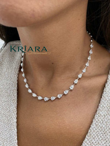 Women's S925 Silver Rhodium Plated Moissanite Pear Cut Tennis Necklace Classic Water Drop <b>Chain</b> Wedding Jewelry - Product Image 2