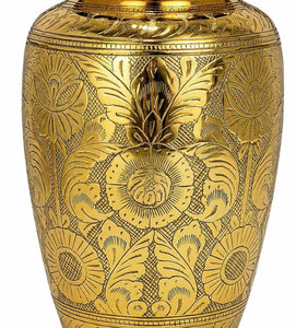 <b>Gold</b> Brass Memorial Urn Modern Handcrafted Deep Embossed Floral Panels Dome Lid <b>Large</b> Capacity Portable Luxury Home Decor - Product Image 5