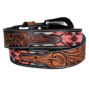 Western Diamond Beaded <b>Leather</b> Belt Cowboy Vintage Embroidery Unisex Western <b>Leather</b> <b>Tooling</b> Belt - Product Image 6