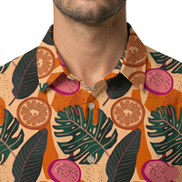 Heren Hawaiiaans overhemd met tropische fruitprint, 100% katoen, ademend, milieuvriendelijk, sneldrogend, zomer, strandvakantie, Aloha, knoopsluiting, casual