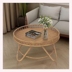 Contemporary Eco-Friendly Rattan Coffee <b>Table</b> <b>Adjustable</b> <b>Folding</b> Top Center <b>Table</b> for Compact Spaces - Product Image 3