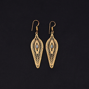 Labrodolite <b>Dangle</b> <b>Earrings</b> Trendy <b>Gold</b> Plated Brass Long Statement <b>Earrings</b> 80x20MM Size - Product Image 2