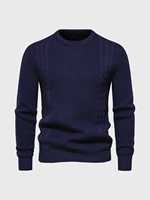 Suéter de Hombre con Cuello Redondo y Tejido de Cable, Elegante y Cómodo, de Algodón, para Otoño/Invierno, Disponible en Tallas Grandes, Múltiples Tallas Disponibles