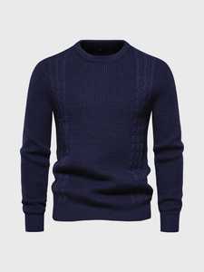 เสื้อสเวตเตอร์คอกลมลายเคเบิ้ลสำหรับผู้ชาย ดีไซน์ทันสมัยและอบอุ่น ผลิตจากผ้าฝ้ายถัก เหมาะสำหรับฤดูใบไม้ร่วง/ฤดูหนาว มีไซส์พลัสไซส์ให้เลือกหลายขนาด - Product Image 5