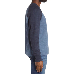 Men's Blue <b>Raglan</b> <b>Sleeve</b> Crew Neck <b>T</b>-<b>Shirt</b> 100% Cotton Regular Fit Solid Color Casual Knitted O-Neck Contrast Trim - Product Image 3