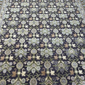 8x10 Ft Hand Knotted Saree Silk Charcoal Black And Olive GreenTraditional Floral Handmade Luxury Area Carpet for Living Room - Product Image 3