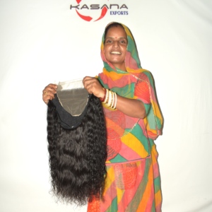 Perruque 5x5 avec closure en cheveux humains indiens 100% naturels, lisses, Remy, noir naturel, double épaisseur, dentelle, 350g, à clipser/tisser, pointes pleines - Product Image 5