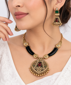 Ensemble de colliers et boucles d'oreilles de mariage et de fiançailles en laiton plaqué or, oxydé argenté, avec zircon serti en forme de cœur, style bohème, pour commande en gros - Product Image 3