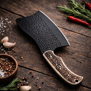 Cuchillo de chef Edge Master forjado a mano en acero al carbono con funda de cuero y mango de cuerno, para barbacoa, camping y cocina, OEM. - Product Image 6