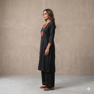 Ramas <b>Women's</b> Casual Solid Cotton Breathable Embroidered 2-Piece Long Summer <b>Kurta</b> Set with Three-Quarter Sleeves Full-Length - Product Image 6