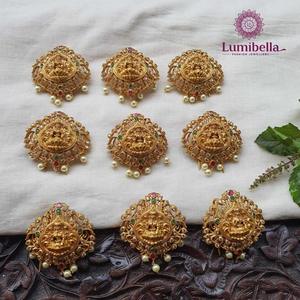 Lakshmi Bridal Pearl Jada Billa Earring Set-Gold Plated Brass Designer Jewelry - Product Image 1