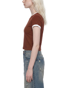 Camiseta Ringer Corta para Mujer, Ajustada, con Cuello en Contraste, de Algodón Casual, Estilo Baby Tee, de Moda - Product Image 3