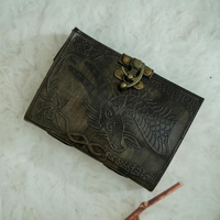 Carnet de notes en cuir véritable fait main, motif dragon, livre des ombres gaufré, vintage, 120 pages, papier à bords festonnés, du Rajasthan par Al-amir