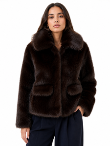 Luxury Dark <b>Chocolate</b> Faux Fur Jacket Women Premium Winter Coat Elegant Plush Outerwear Soft Warm Faux Fur Fashion Jacket Chic - Product Image 1