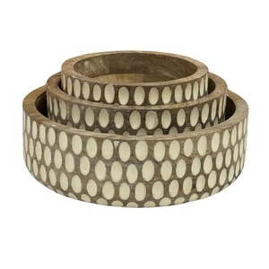 Juego de 3 Tazones Grandes para Ensalada de Madera de Mango Blanca Antigua de la Mejor Calidad, Tallados a Mano, para Fiestas, Venta al Por Mayor - Product Image 3