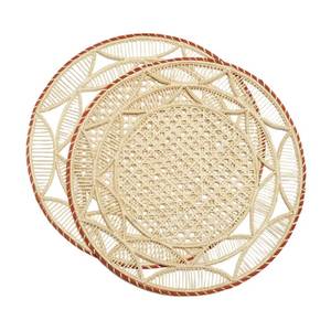 Luxury Handwoven Iraca Palm Placemat <b>Round</b> Brick Red Trim Charger <b>Mat</b> Sustainable Summer Autumn Wedding Dinner Tableware - Product Image 1