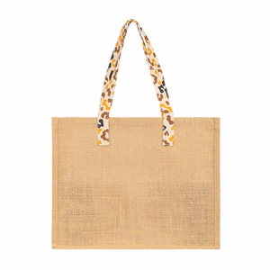 Jute Fashion Shopping <b>Bag</b> <b>Medium</b> <b>Size</b> Geometric Pattern Zipper Closure pp Webbing Handle for Groceries - Product Image 2