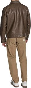 Men's <b>Brown</b> Genuine <b>Leather</b> <b>Jacket</b> Turn-down Collar Zipper Closure Workwear Style Regular Length Autumn Wear - Product Image 5