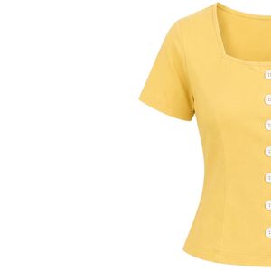 Yellow Women <b>Two</b> <b>Piece</b> Shorts <b>Set</b> Square Neck Button Crop Top Floral Embroidery Casual Summer Cotton <b>Lounge</b> Wear Custom Outfit - Product Image 3