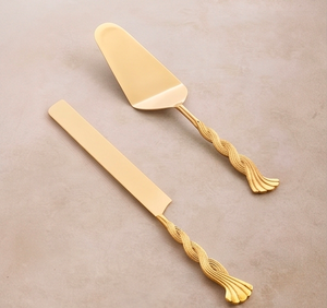 Modern Twisted Design Handle Gold Finished Cake Server For Family Gathering Festive Occasions Use And Gifting Purpose - Product Image 1