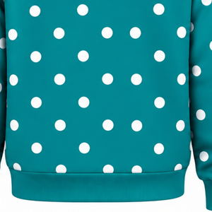 Sweat à capuche décontracté pour femme, personnalisé, blanc et bleu sarcelle à pois, en molleton, avec cordon de serrage, manches longues et poche kangourou avant - Product Image 5
