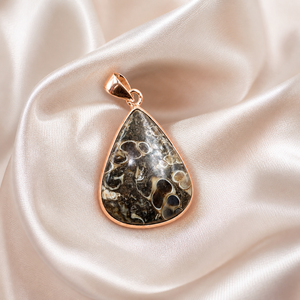 Pendentif en pierre précieuse Turritella naturelle, argent 925 plaqué or rose et or jaune, fait main, bijou en forme de larme, cadeau pour elle - Product Image 4